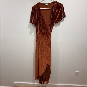 Baltic Born Andi Copper Ribbed Velvet Wrap Dress in Rust